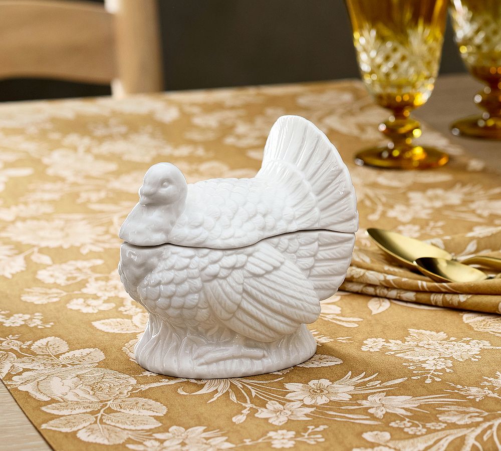 Figural Turkey Stoneware Lidded Serving Bowl