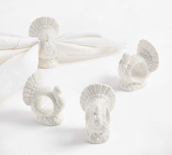 Figural Turkey Stoneware Napkin Rings - Set of 4