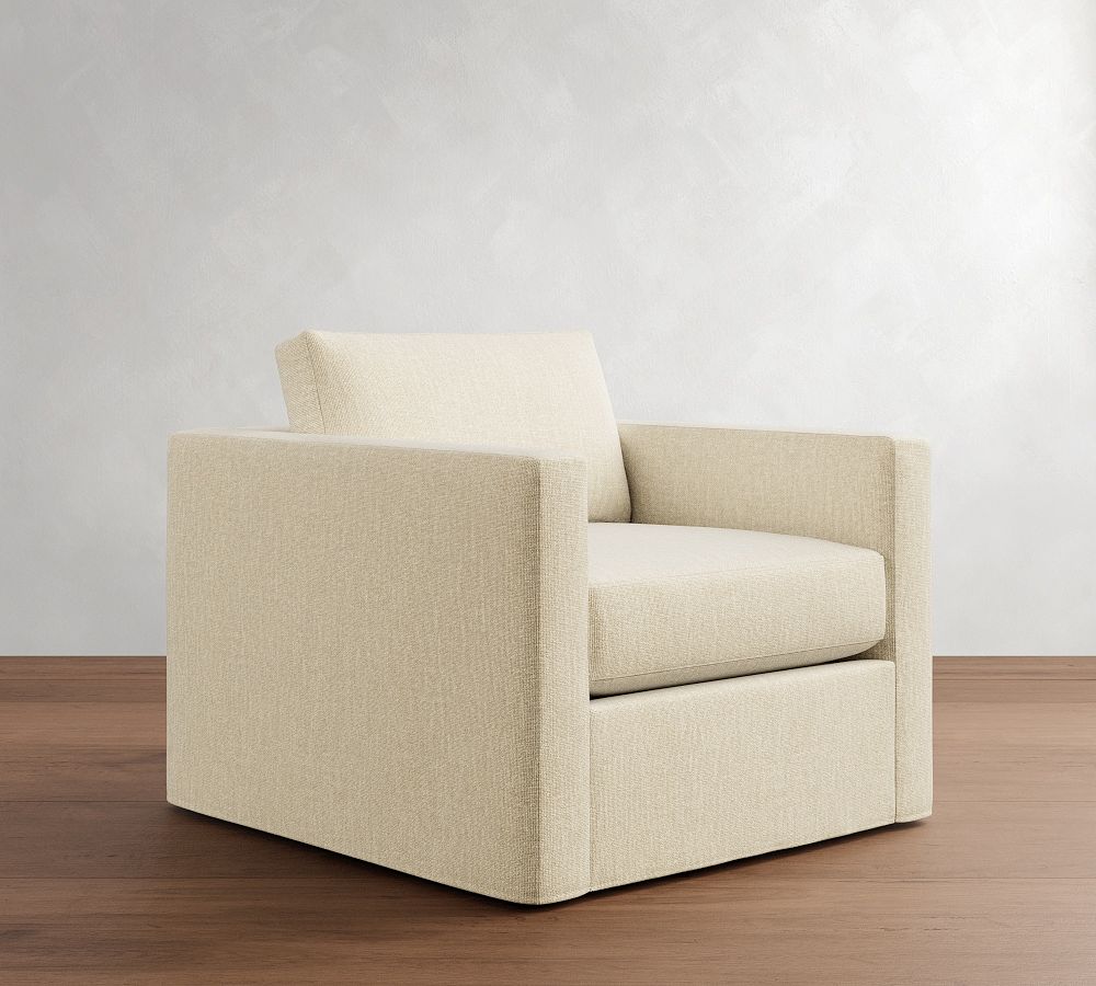 Carmel Slim Arm Slipcovered Swivel Chair