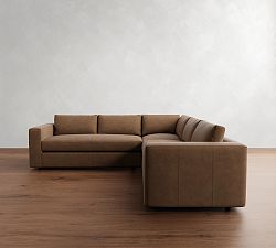 Carmel Wide Arm Leather 3-Piece L-Shaped Sectional (113&quot;)