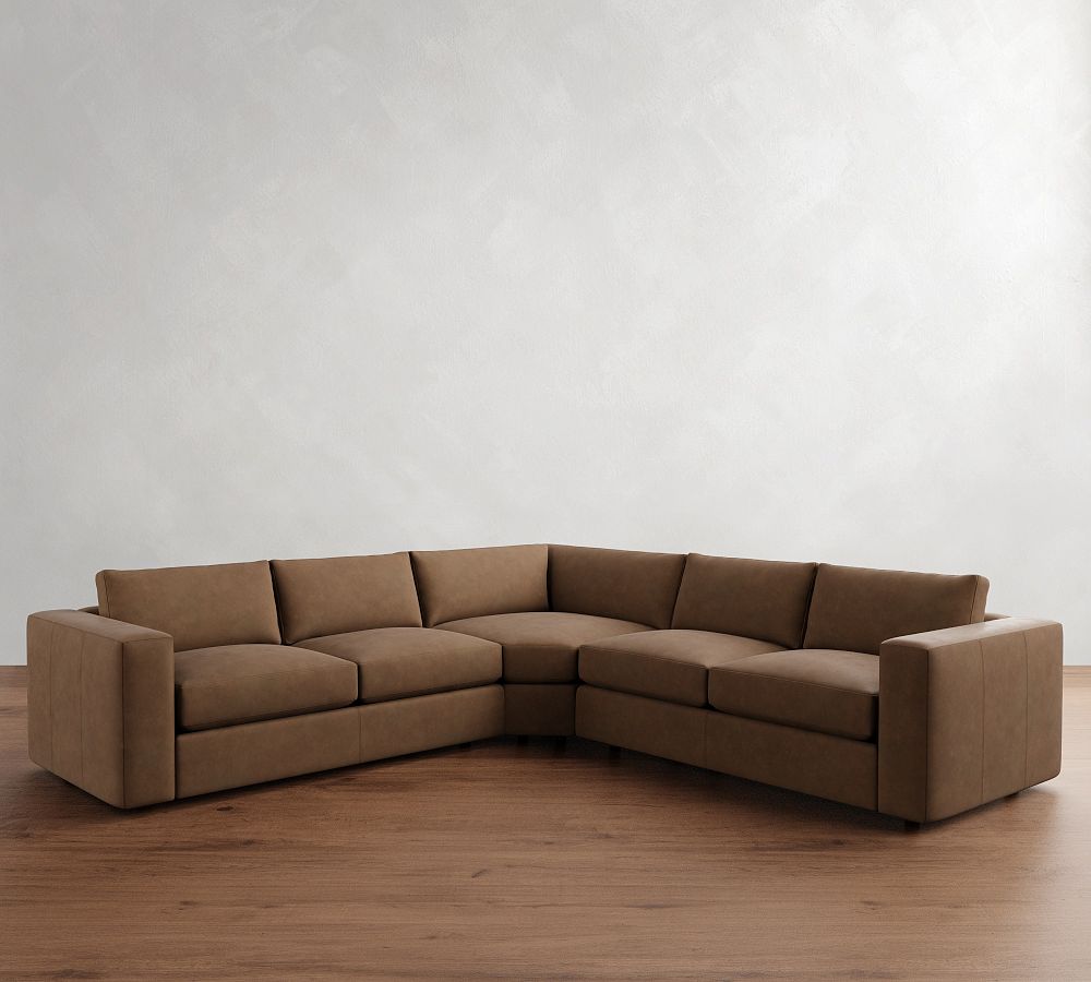 Carmel Wide Arm Leather 3-Piece L-Shaped Wedge Sectional (122&quot;)