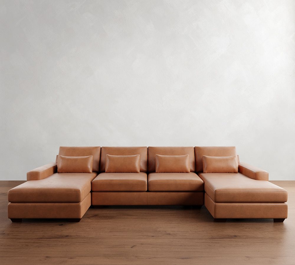 Big Sur Square Arm Deep Seat Leather Double Chaise Sectional (146&quot;&ndash;198&quot;)