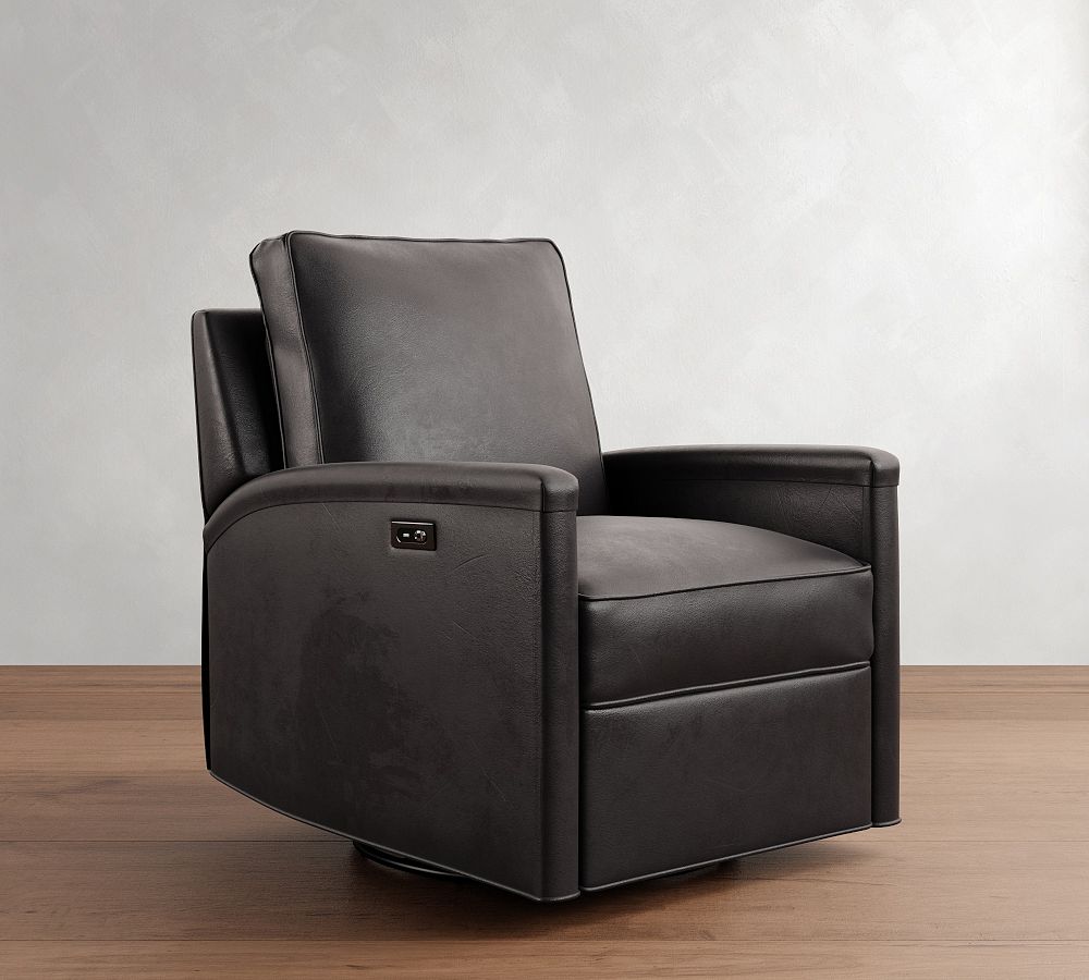 Tyler Square Arm Leather Manual &amp; Power Swivel Glider Recliner