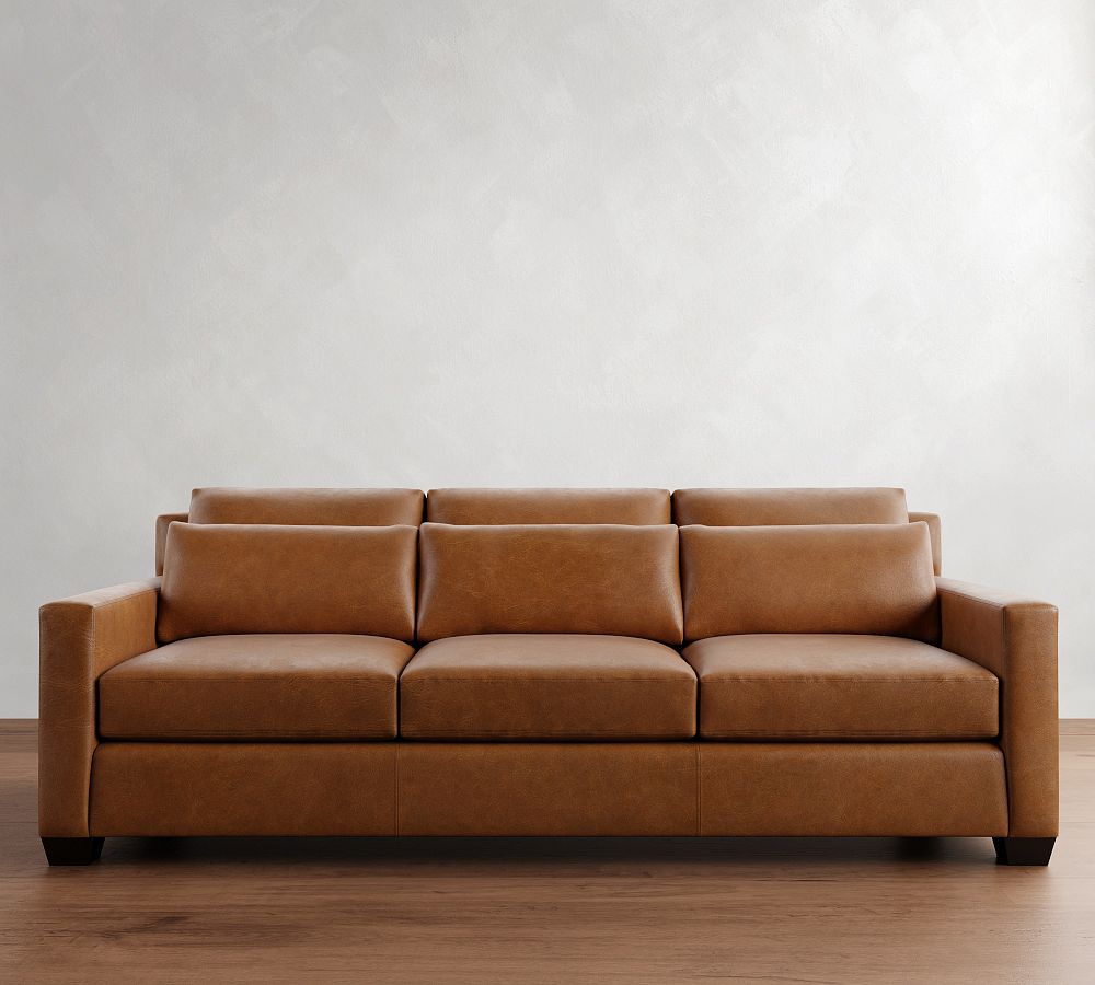 York Square Arm Deep Seat Leather Sofa (60&quot;&ndash;95&quot;)