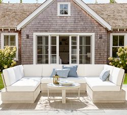 Indio Eucalyptus Modern Platform 5-Piece U-Shaped Outdoor Sectional (122&quot;)