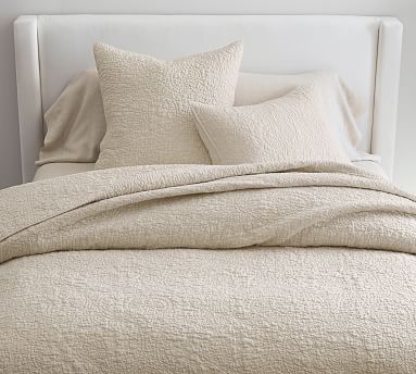 Belgian Flax Linen Floral Stitch Quilt, Flax, Full/Queen