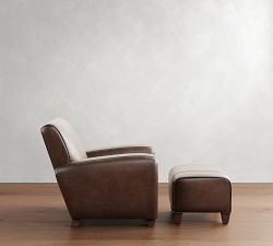 Manhattan Square Arm Leather Chair with Ottoman