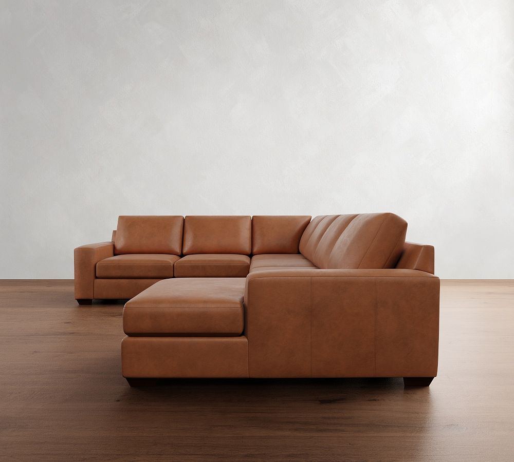 Big Sur Square Arm Leather L-Shaped Chaise Sectional (146&quot;)