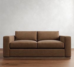 Carmel Wide Arm Leather Wood Base Sleeper Sofa (86&quot;)