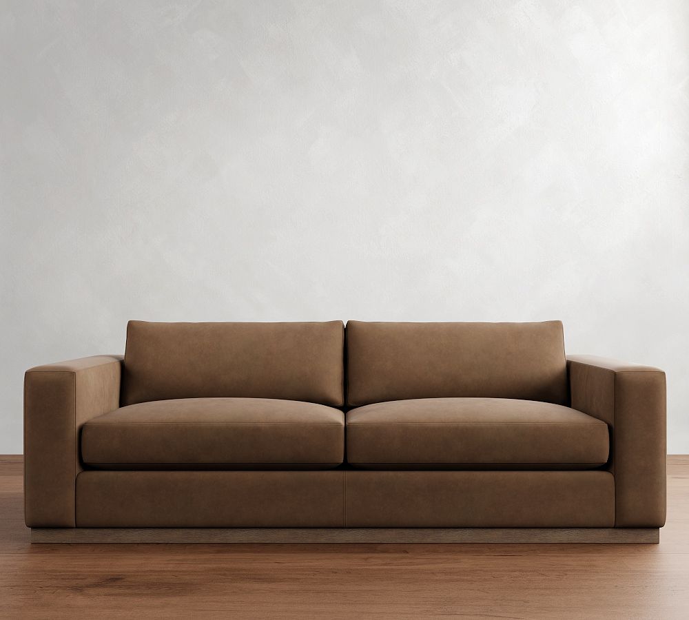 Carmel Wide Arm Leather Wood Base Sofa (62&quot;&ndash;122&quot;)