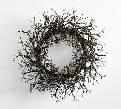 Faux Lit Black Berry Wreath