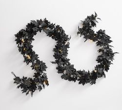 Faux Lit Black Maple Leaf Garland
