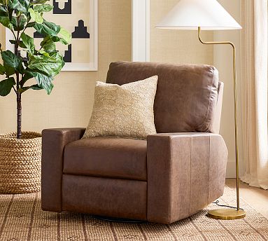 Turner Square Arm Leather Power Swivel Glider Recliner Pottery Barn
