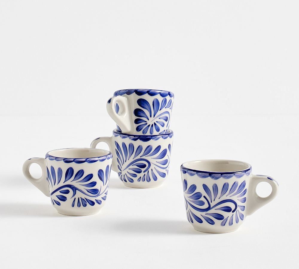 Puebla Porcelain Espresso Cups - Set of 4 - Blue/White