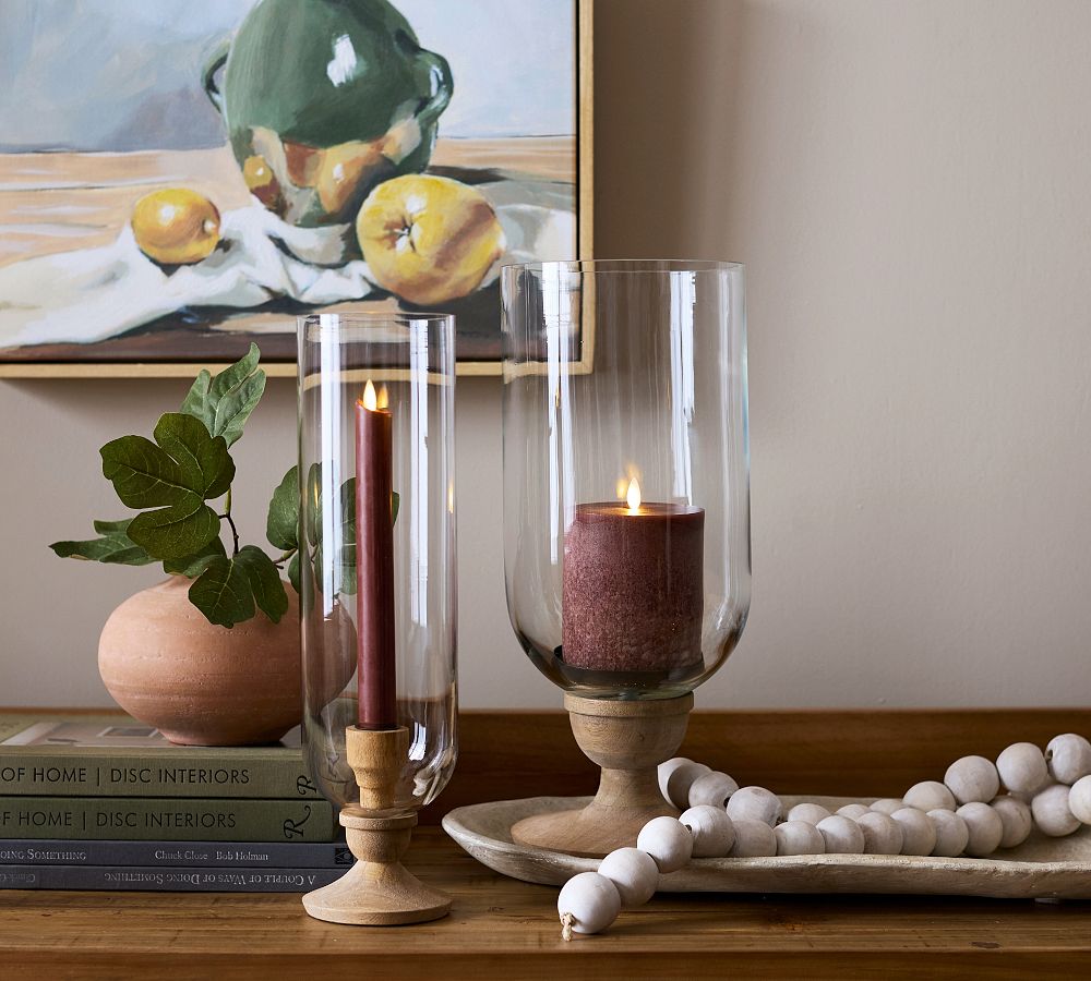 Kadence Turned Wood Hurricane Candle Holders