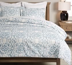 Margot Scroll Organic Percale Duvet Cover