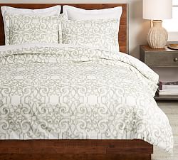 Margot Scroll Organic Percale Duvet Cover