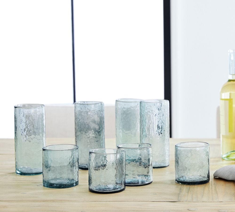 Hammered Tall Drinking Glasses (Set of 4 - Mist Blue)