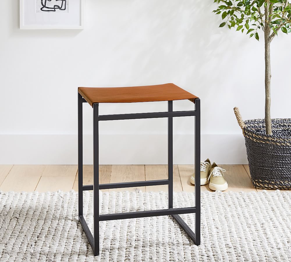 Hardy Backless Leather Stool