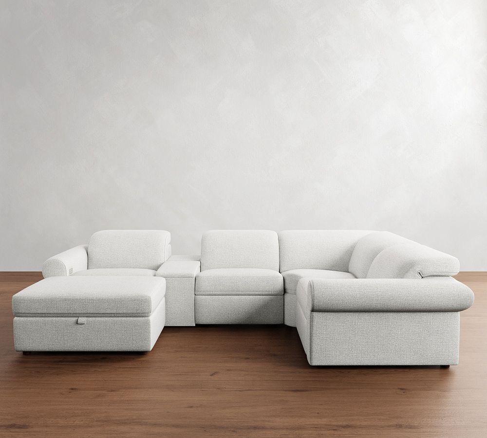 Ultra Lounge Roll Arm Reclining 6-Piece Chaise Sectional - Storage Available (130&quot;)