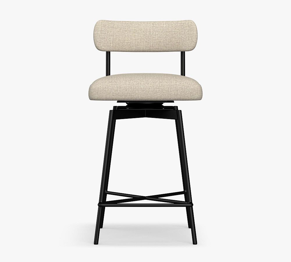 Open Box: Maison Upholstered Low Back Bar Height Bar Stool - Bronze Leg, Performance Heathered Tweed Desert