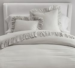 Open Box: Belgian Flax Linen Fringe Ruffle Duvet, Full/Queen - Soft Gray