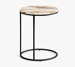 Open Box: Delaney Oval Marble C-Table, 19" w x 13" d x 24" h - Bronze & Golden Calacatta Marble