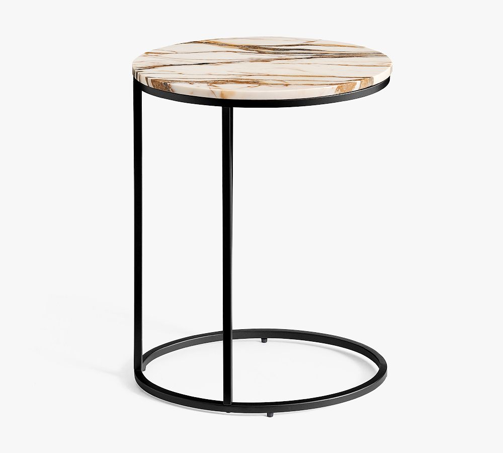 Open Box: Delaney Oval Marble C-Table, 19" w x 13" d x 24" h - Bronze & Golden Calacatta Marble