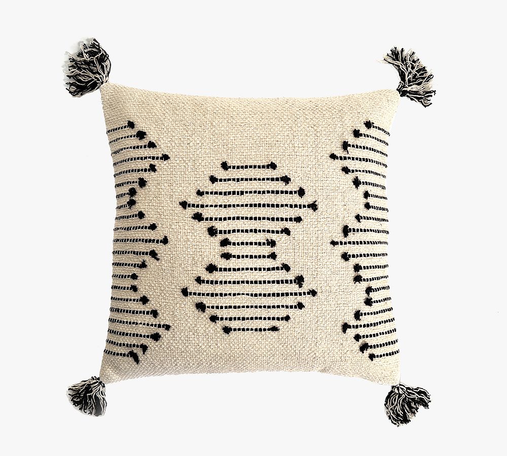 Mital Handwoven Tassel Throw Pillow, 20", Black