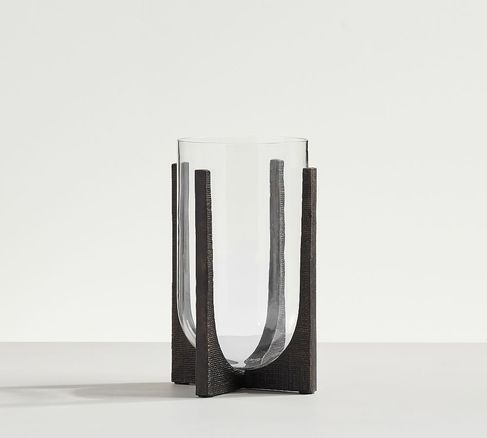 Open Box: Mesa Cast Iron Hurricane Candle Holder, Small 12.5"H - Black