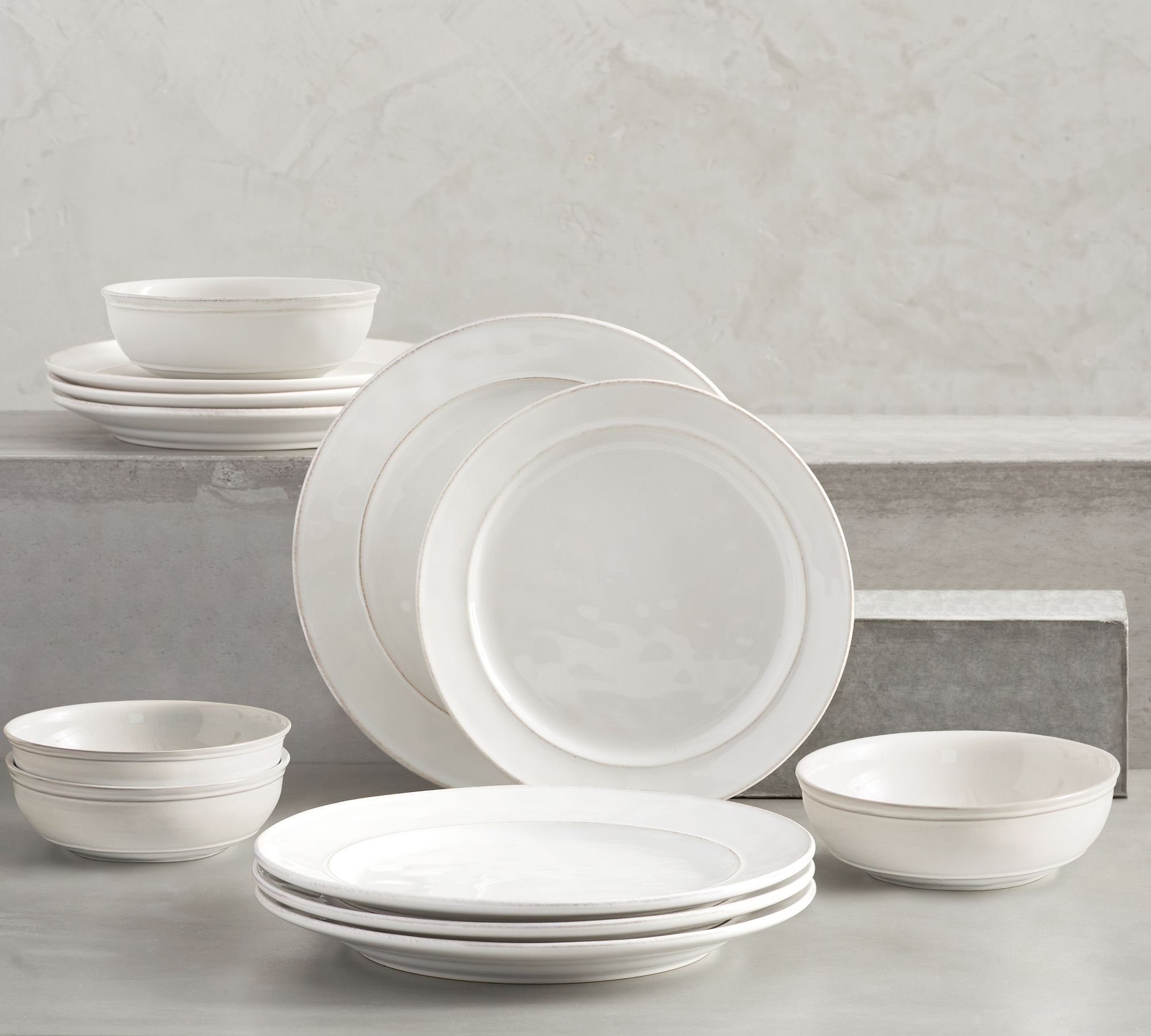 Cambria Handcrafted Stoneware Dinnerware Sets - 10 3/4" Dinner Plate with Soup Bowl - Stone
