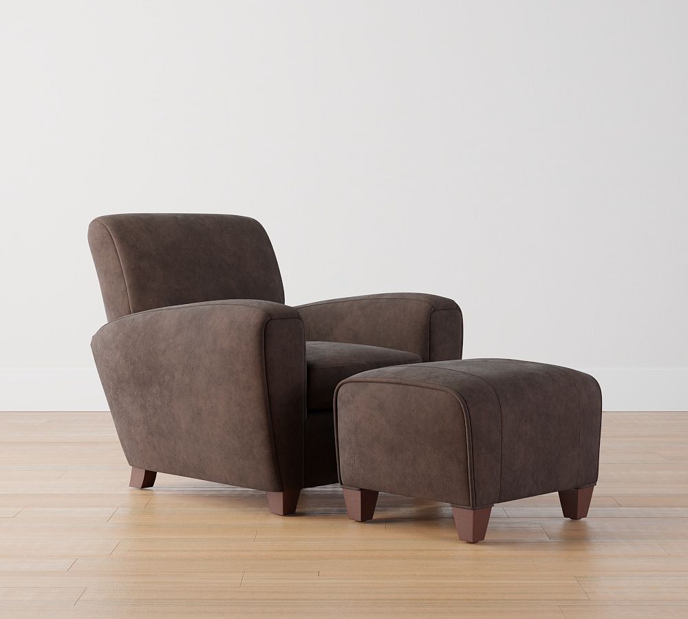 Manhattan Square Arm Leather Chair with Ottoman
