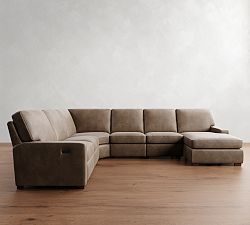 Turner Square Arm Leather Power Reclining L-Shaped Chaise Sectional (146&quot;&ndash;158&quot;)