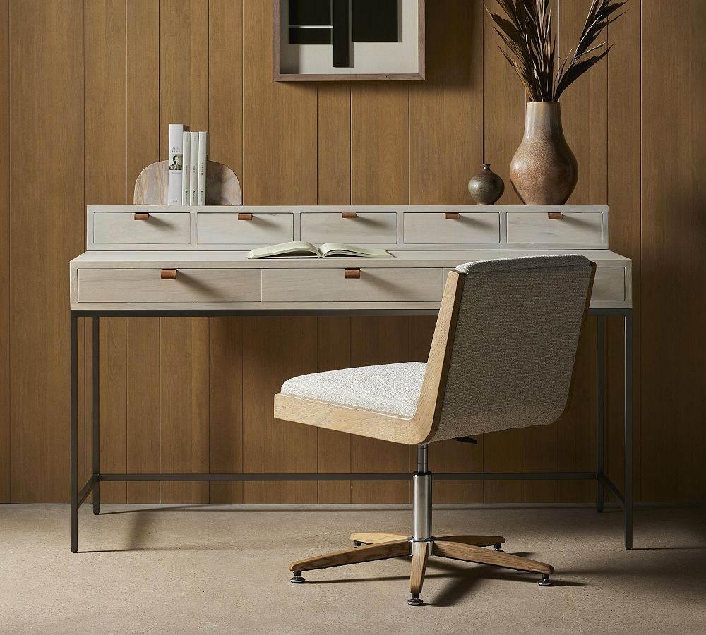 Atwood Upholstered Swivel Desk Chair | Pottery Barn