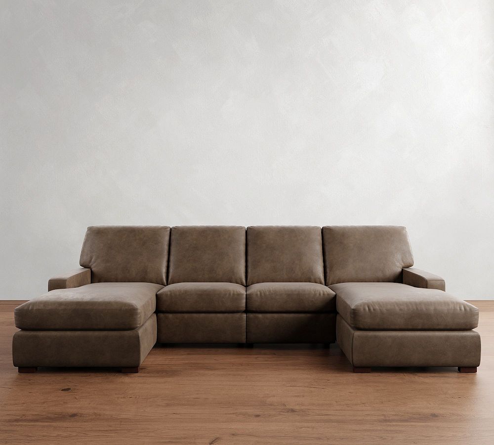 Turner Square Arm Leather Power Reclining Double Chaise Sectional (105&quot;&ndash;117&quot;)