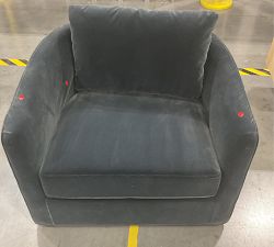 Open Box: Remmy Upholstered Swivel Armchair, Polyester Wrapped Cushions, Faux Mohair Velvet Midnight