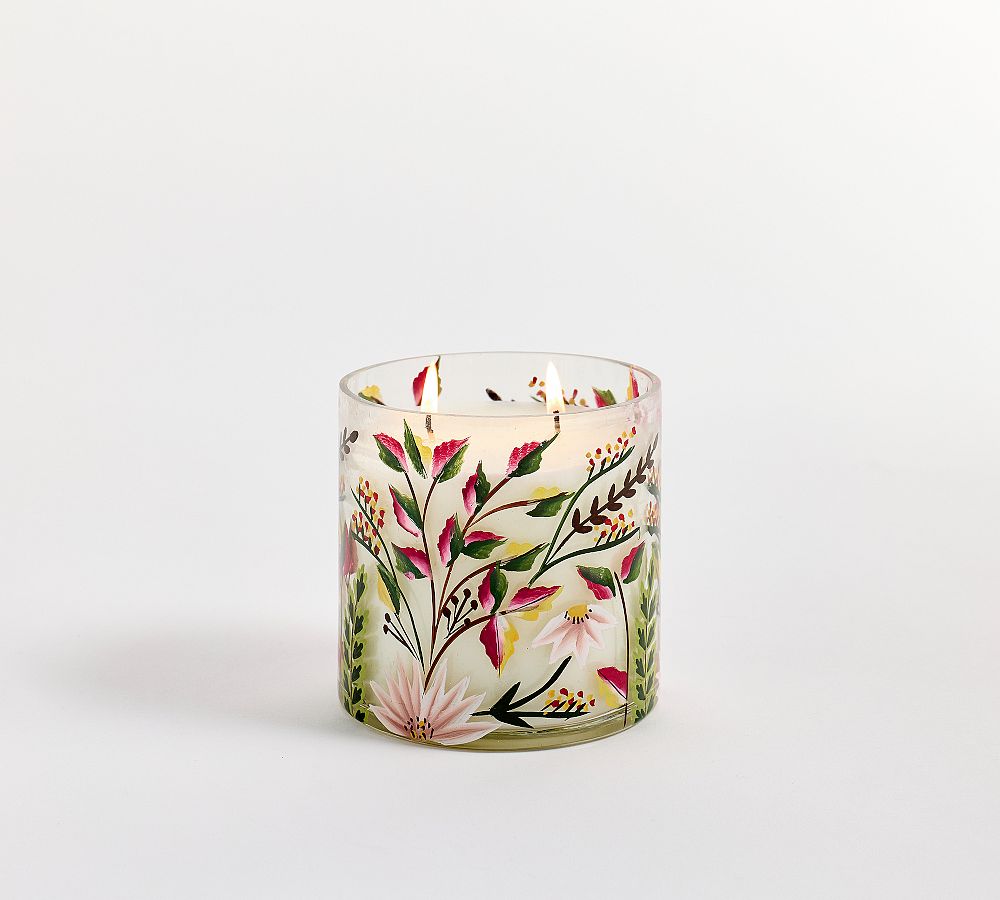 Hand Painted Flower Candle - Multi, Harvest Spice