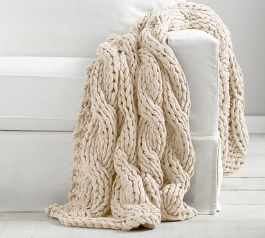Colossal Handknit Throw, Ivory, 44&quot; x 56&quot;