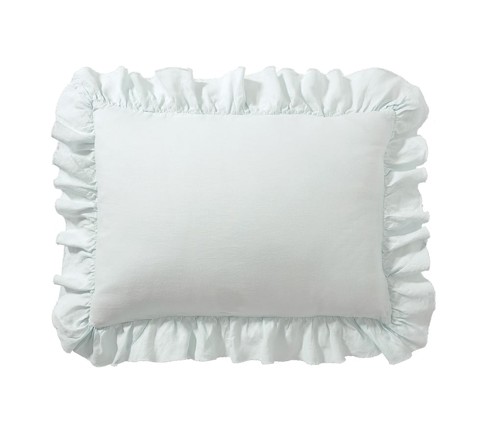 Belgian Flax Linen Fringe Ruffle Sham -- Blue Frost
