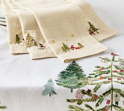Christmas in the Country Embroidered Cotton/Linen Napkins - Set of 4