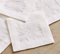 Monique Lhuillier Hope Bow Embroidered Cocktail Napkins - Set of 4