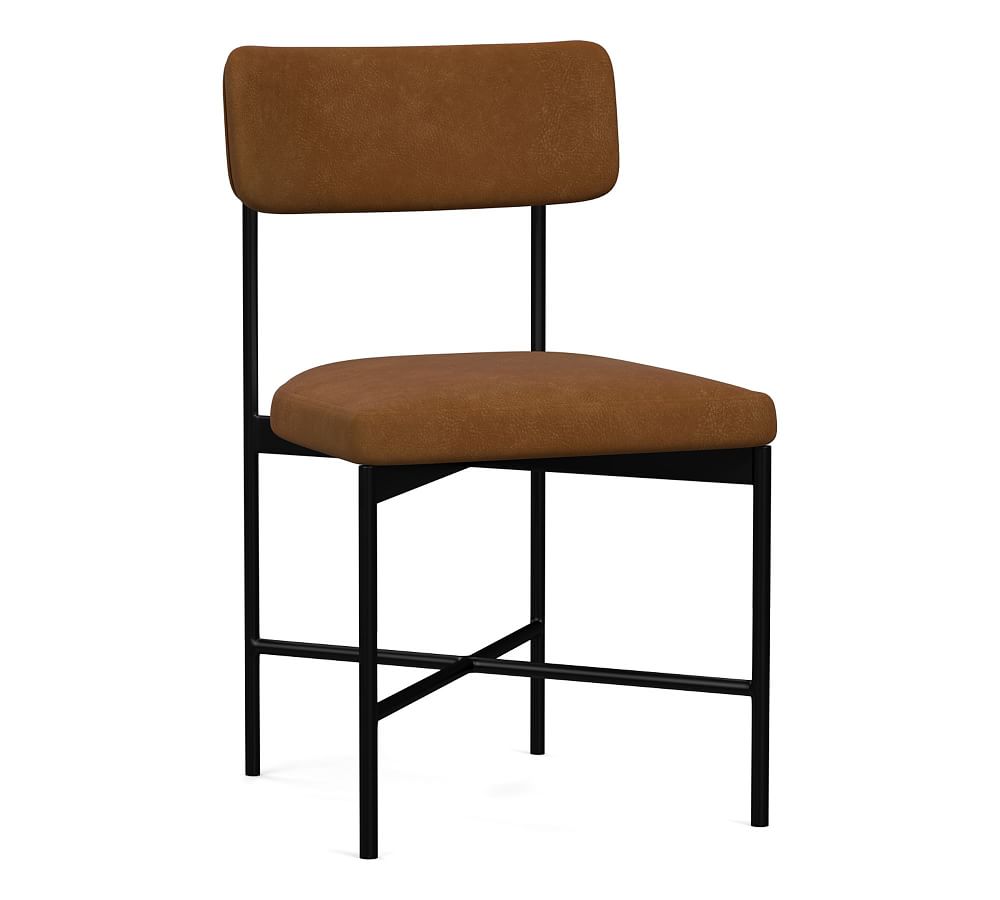Open Box: Maison Leather Dining Side Chair, Antique Bronze Leg, Nubuck Caramel