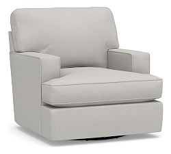 Open Box: Buchanan Square Arm Swivel Chair, Polyester Wrapped Cushions, Heathered Chenille Pebble