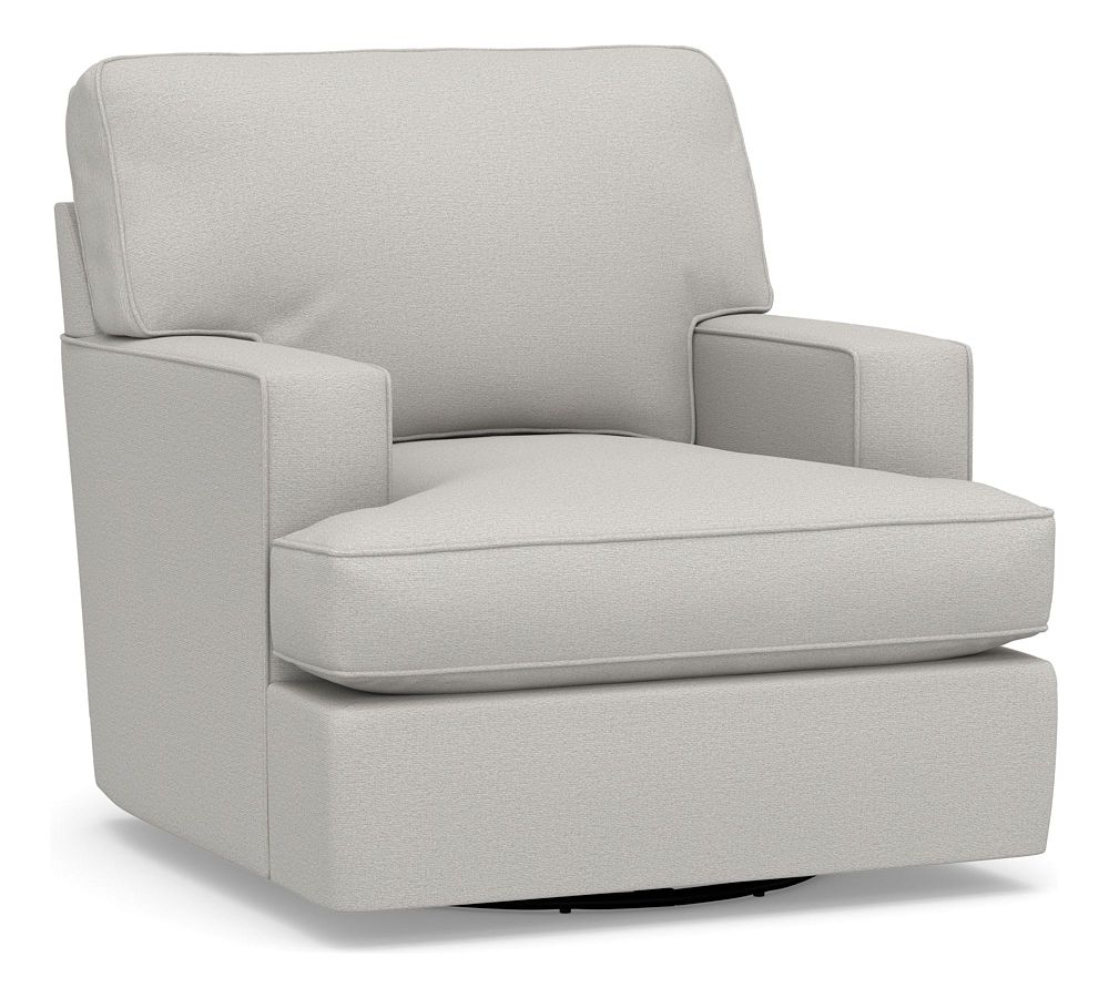 Open Box: Buchanan Square Arm Swivel Chair, Polyester Wrapped Cushions, Heathered Chenille Pebble