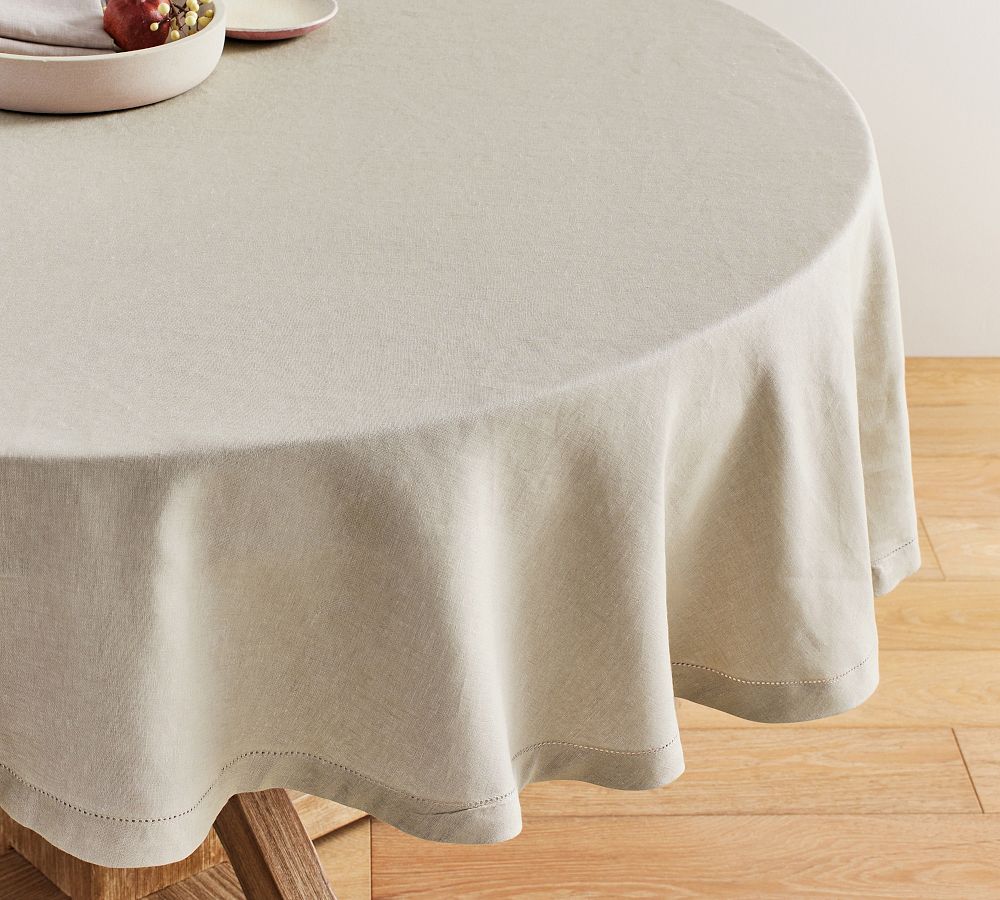 Open Box: Belgian Linen Round Tablecloth, 90" - Dark Flax
