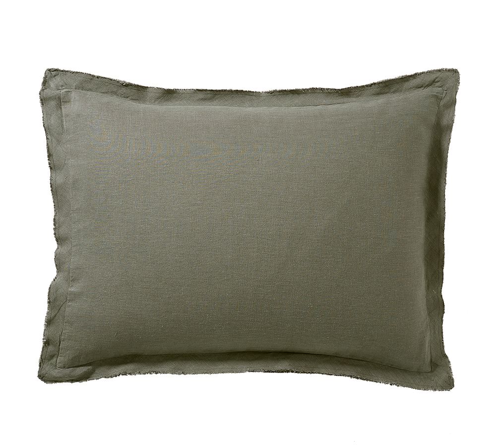 Belgian Flax Linen Double Flange Sham| color: Loden