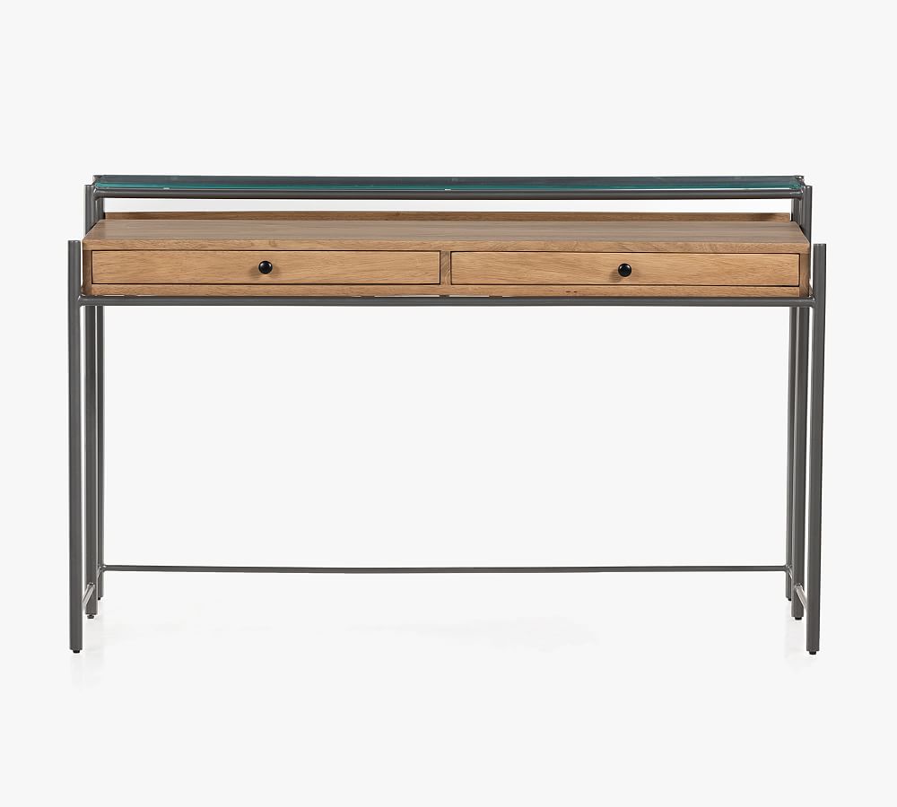 Bernay 55" Writing Desk with Drawers, Gunmetal/Smoked Honey