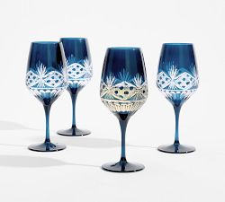 Antique Cut Wine Stem Glasses - Set of 4