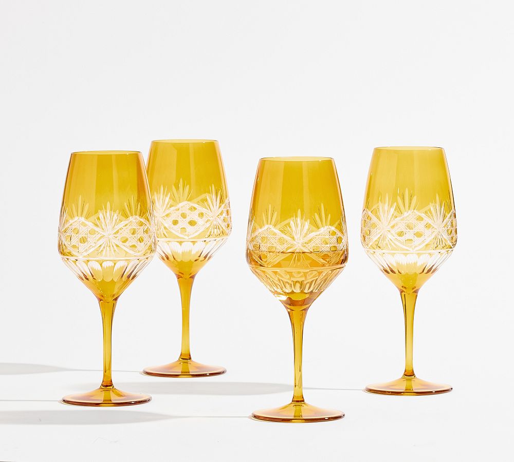 Antique Cut Wine Stem Glasses - Set of 4
