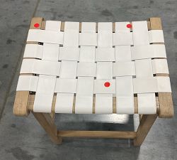 Open Box: Fenton Woven Backless Leather&#160;Counter Stool (24.5&quot;) - Signature Chalk, Seadrift Frame